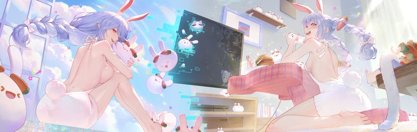 Hololive、Don-chan (佩克拉头上的野兔)、佩克妈妈 2名女孩 :D 替换服装 兽耳毛 兽耳