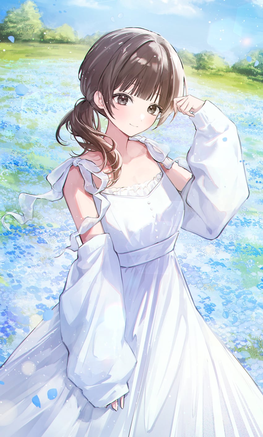 原创 1名女孩 露肩 蝴蝶结 乳房 棕眼睛