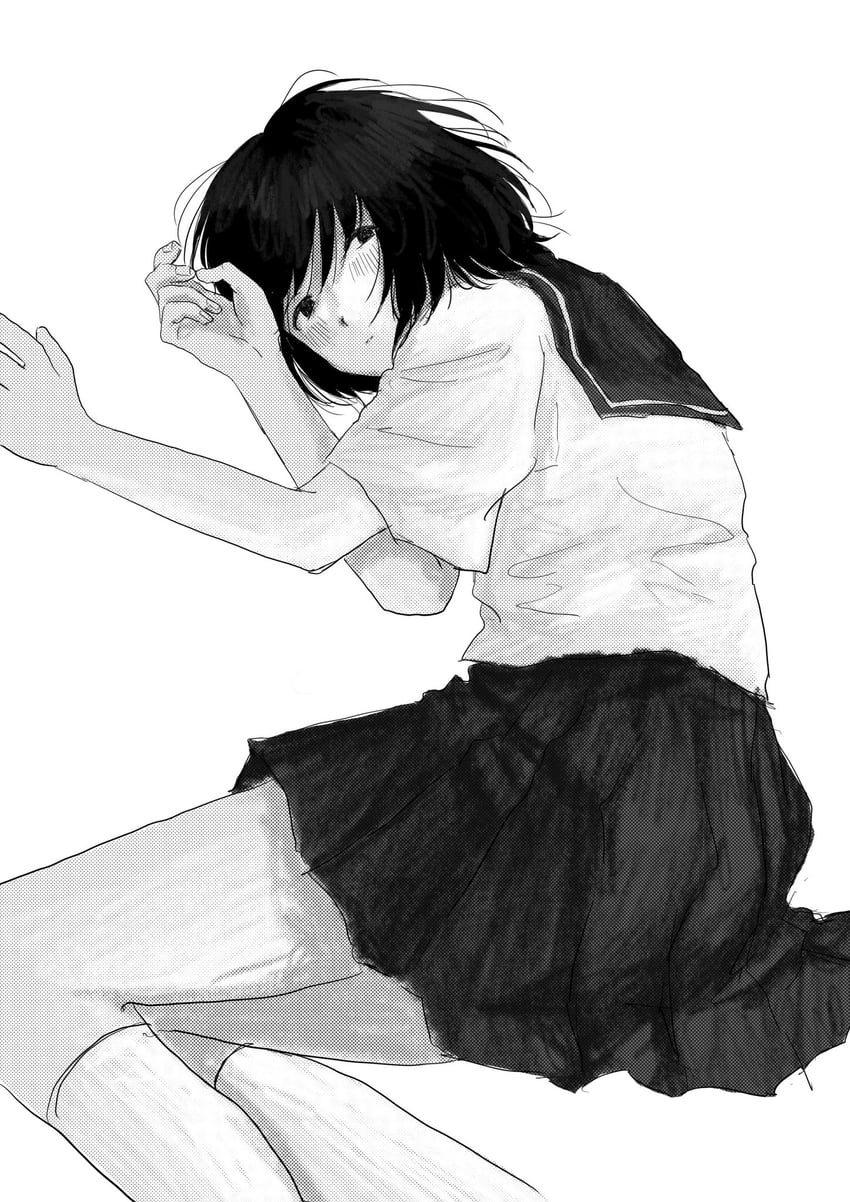 原创 1名女孩 黑瞳 黑发 无表情 脚部不在画面内