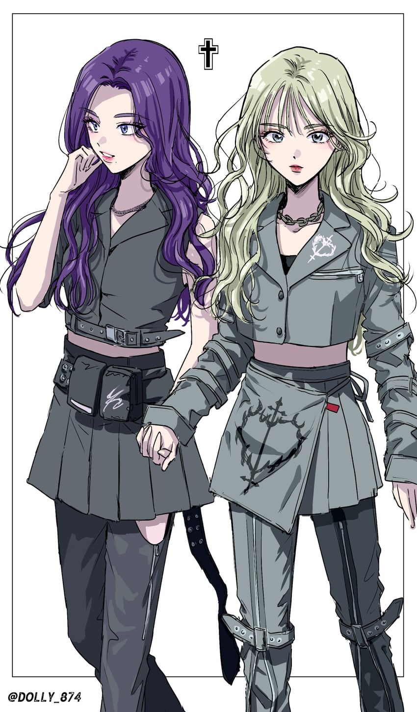 aespa、Karina、Winter (aespa) 2名女孩 金发 牛仔镜头 短款夹克 十字架
