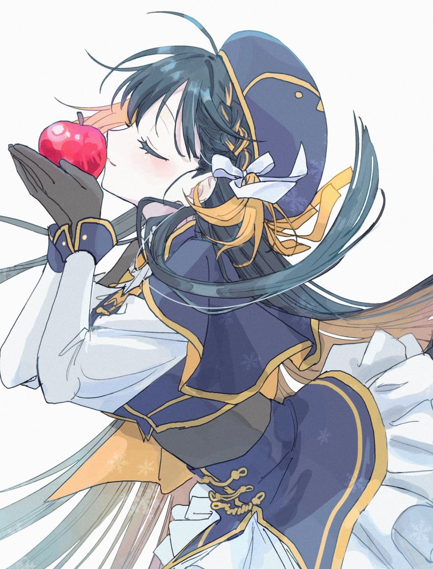 彩虹社、彩虹社EN、白雪公主（Vocaloid） 1名女孩 苹果 贝雷帽 黑色小披肩 黑色手套
