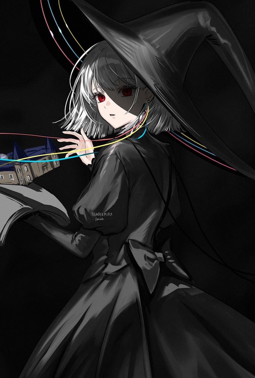 原创 1名女孩 作者名 黑色背景 黑色连衣裙 连衣裙