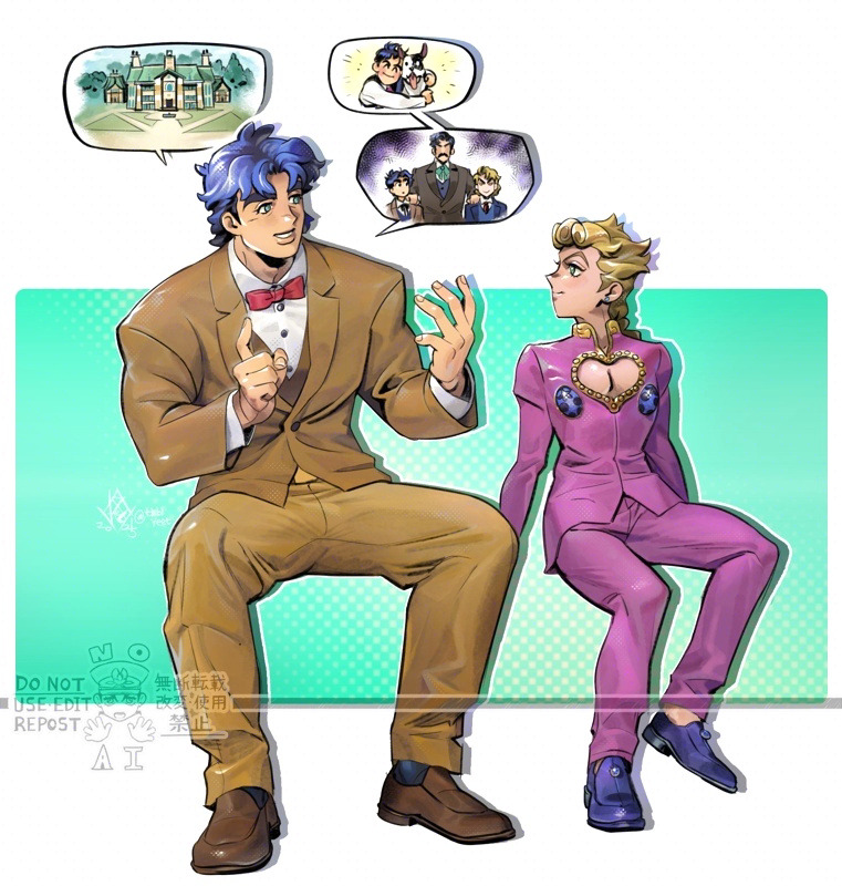 JOJO的奇妙冒险、幻影血脉、黄金之风 2个男孩 金发 蓝发 蝴蝶结 蝶形领结