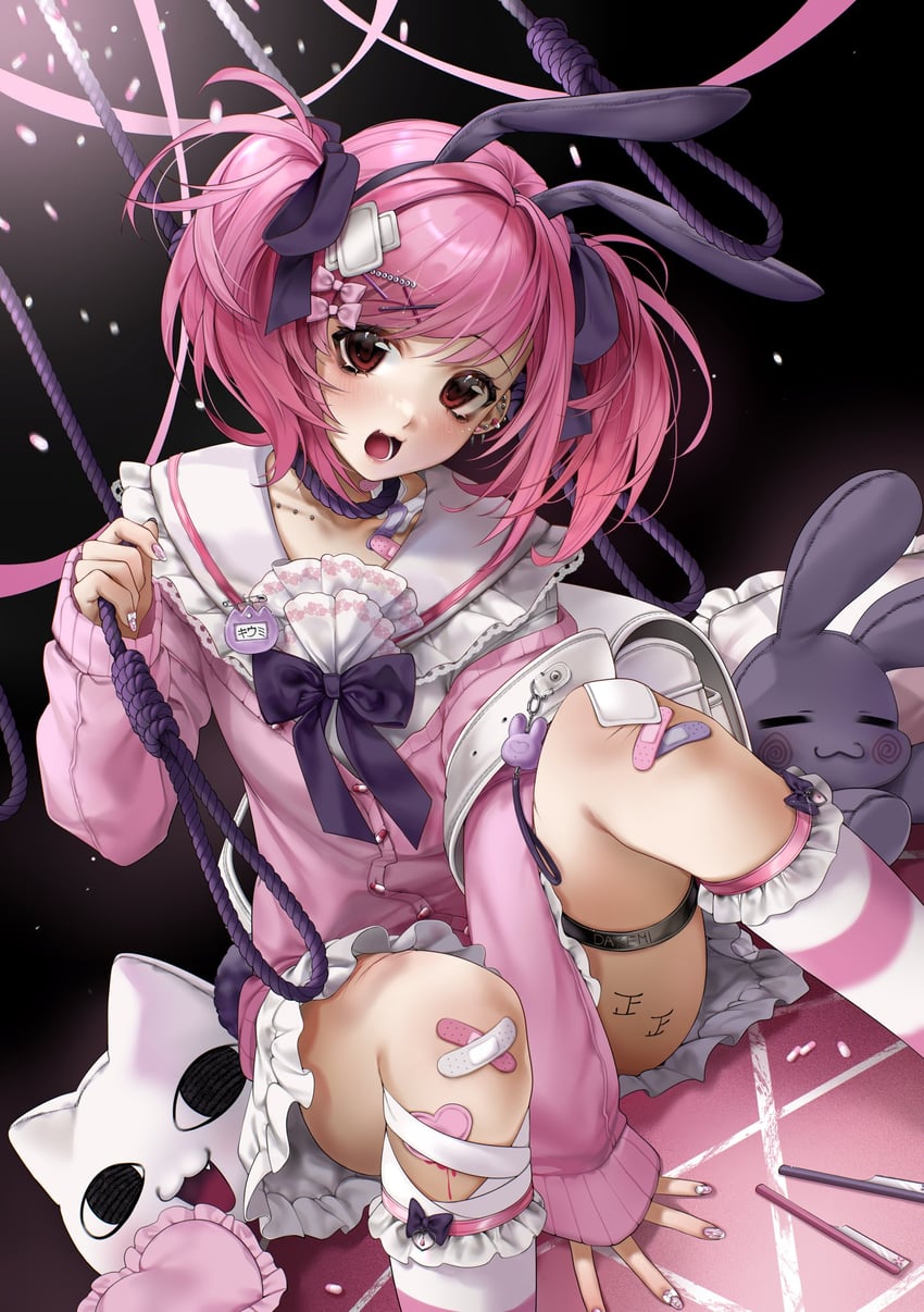 原创 1名女孩 兽耳发箍 兽耳 创可贴 腿上的创可贴