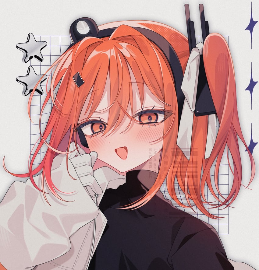 AI语音、UTAU、足立怜 1名女孩 黑衬衫 脸红 手套 格子背景