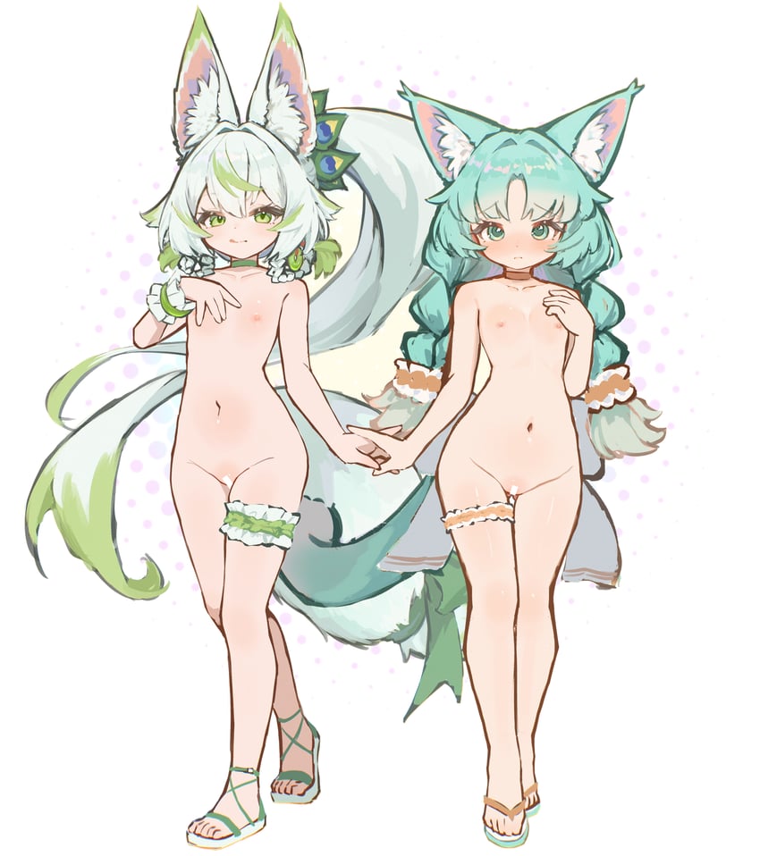 原创、葱狼 2名女孩 兽耳毛 兽耳 条状遮挡 乳房
