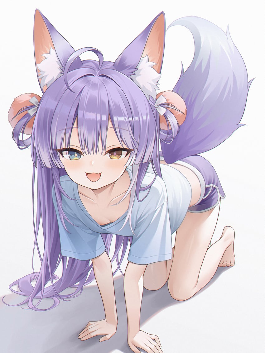Stellive、天狐紫吹 1名女孩 猫脸笑 呆毛 四肢着地 替换服装
