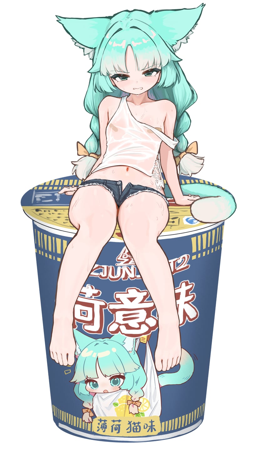 原创 1名女孩 兽耳 蝴蝶结 乳房 猫耳