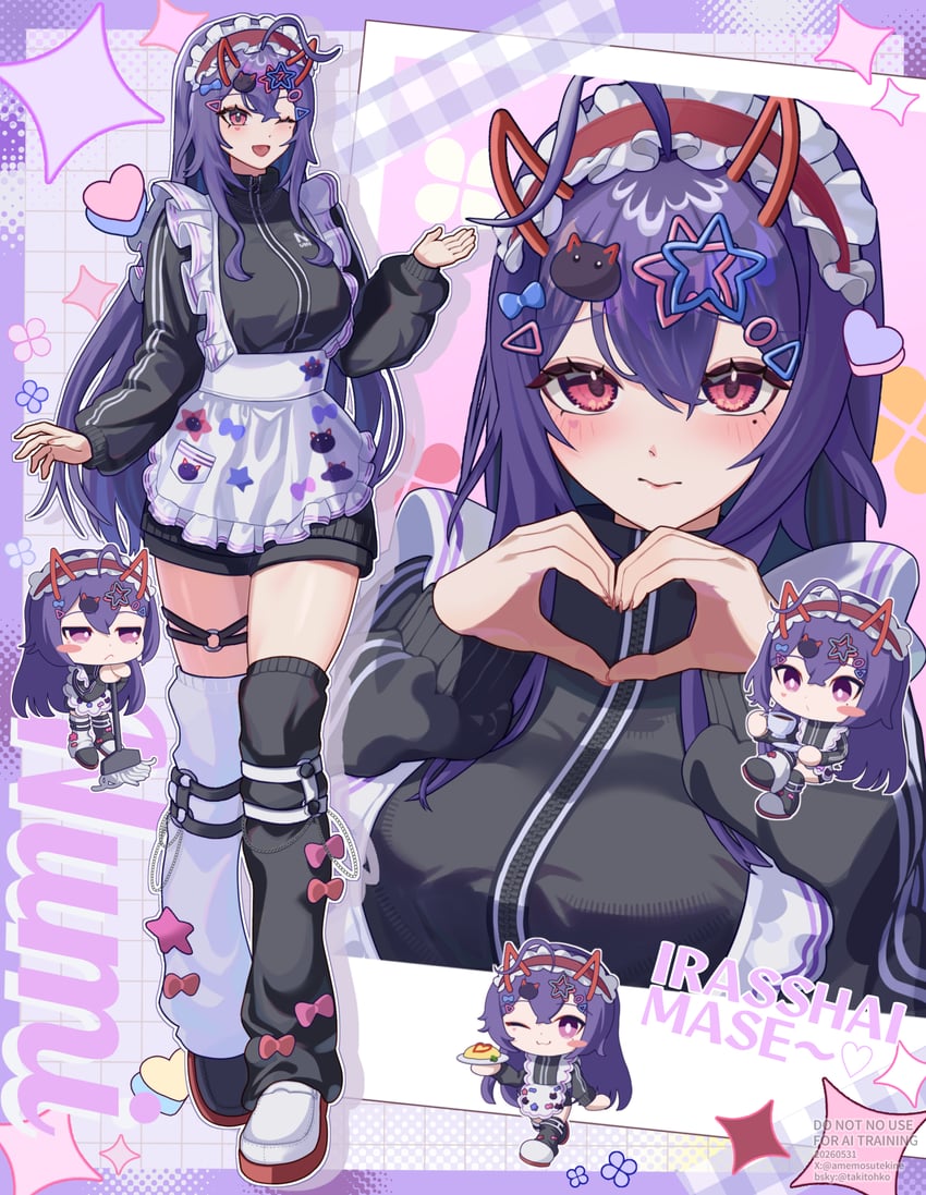 个人势虚拟主播、Akuma Nihmune、悪魔新娘 (休闲) 1名女孩 不对称腿部穿着 脸红 Q版 闭嘴