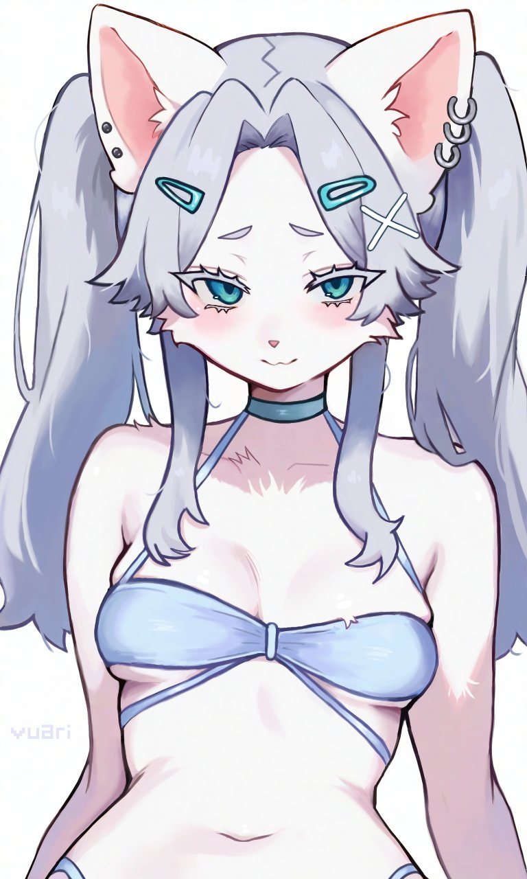 原创 1名女孩 兽耳穿孔 兽耳 动物鼻子 水色瞳