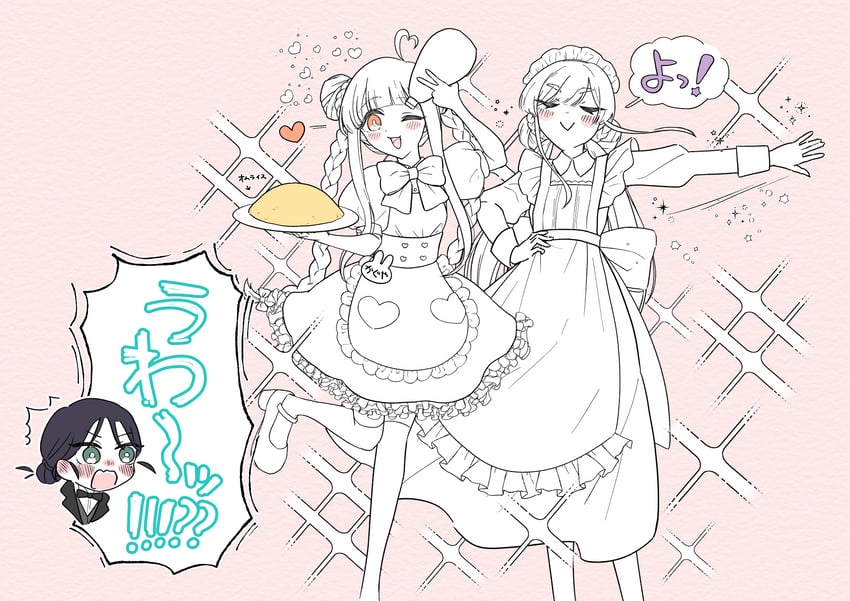 超辉夜姬!、辉夜 (超辉夜姬!)、留奈美八千代 3人女子 呆毛 黑发 脸红 辫子