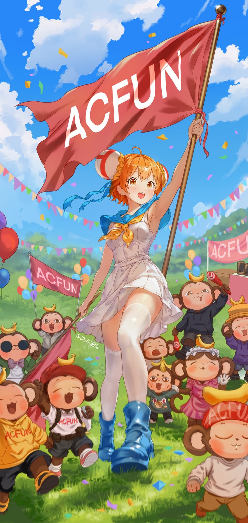 AcFun、AcFun娘 1名女孩 :D 动物 举手 作者名