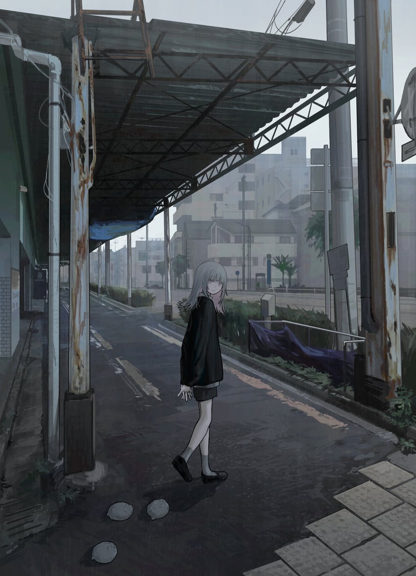 原创 1名女孩 动物 双手背在身后 遮阳篷 黑衬衫