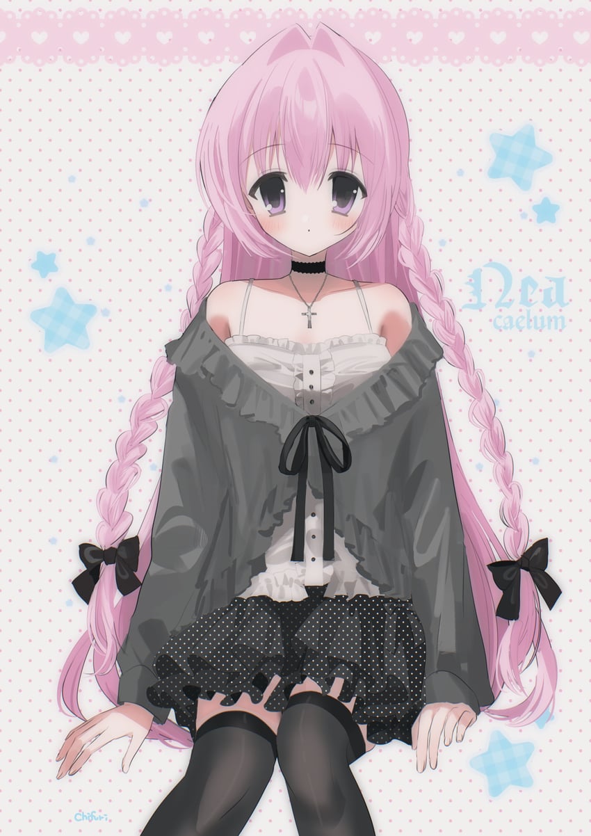 原创、尼娅 (千降) 1名女孩 黑色蝴蝶结 黑色裙子 黑色过膝袜 脸红