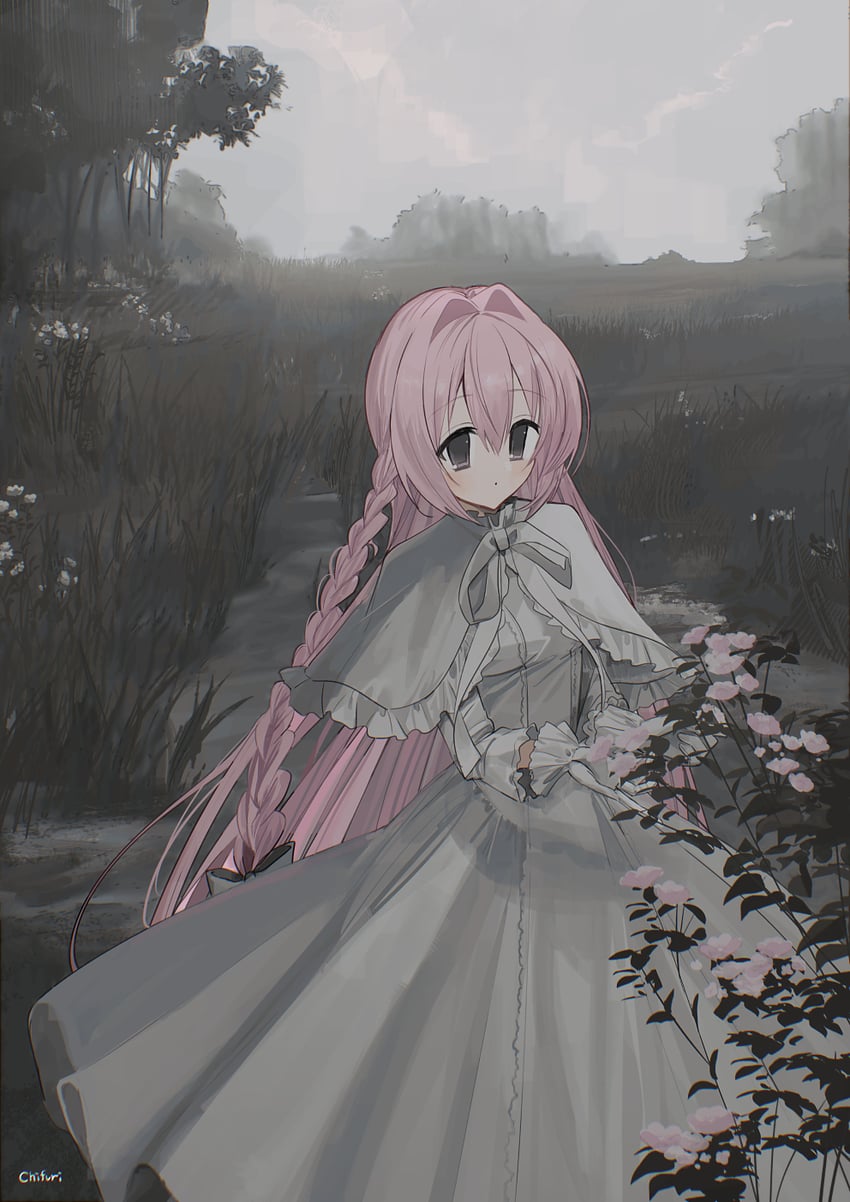 原创、尼娅 (千降) 1名女孩 蓝天 脸红 辫子 小披肩