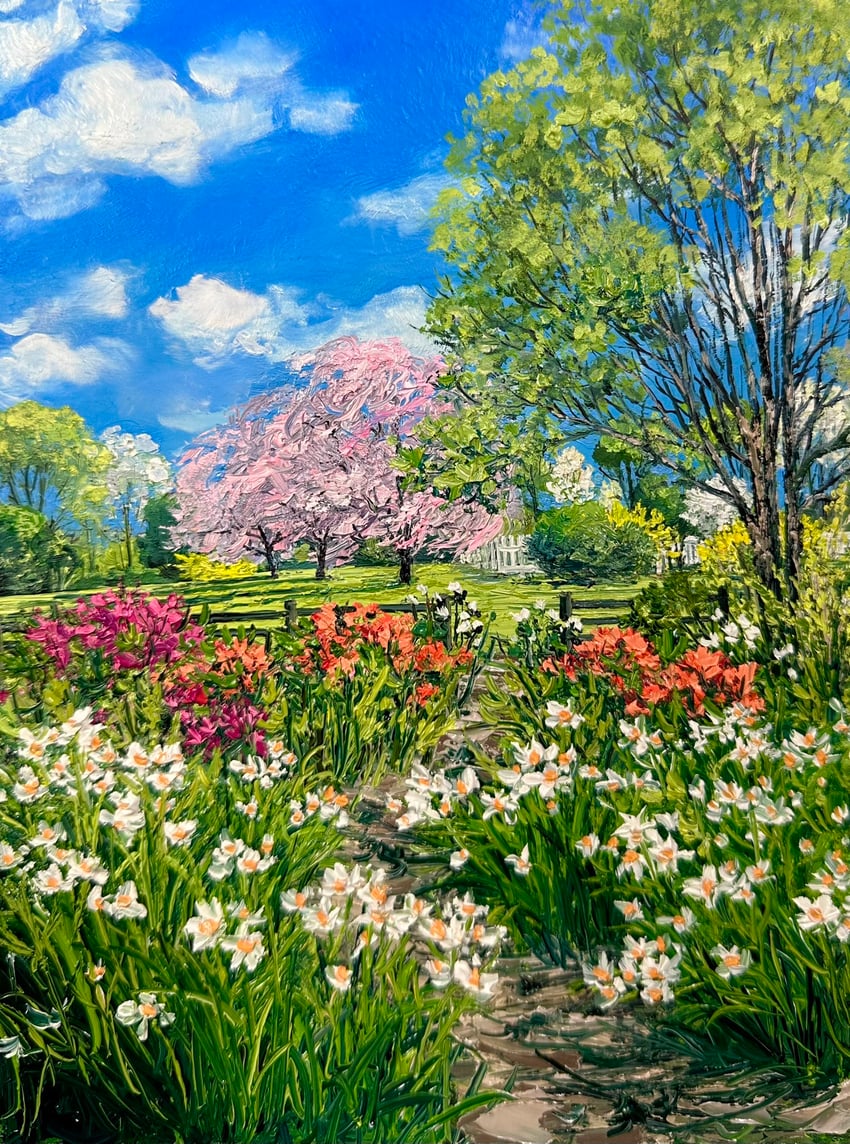 原创 蓝天 白天 栅栏 花 草地