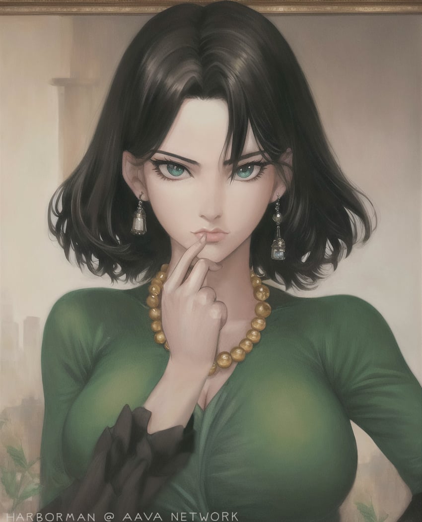 一拳超人、地狱的吹雪 (一拳超人) 1名女孩 黑发 乳房 连衣裙 耳环
