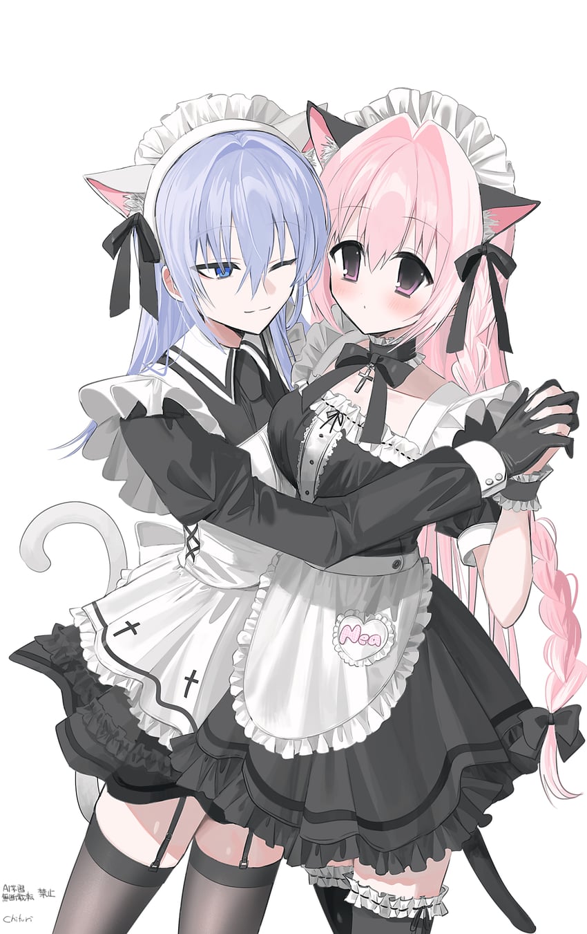 原创、恩德 (Chihuri)、尼娅 (千降) 2名女孩 ;) 兽耳毛 兽耳 围裙