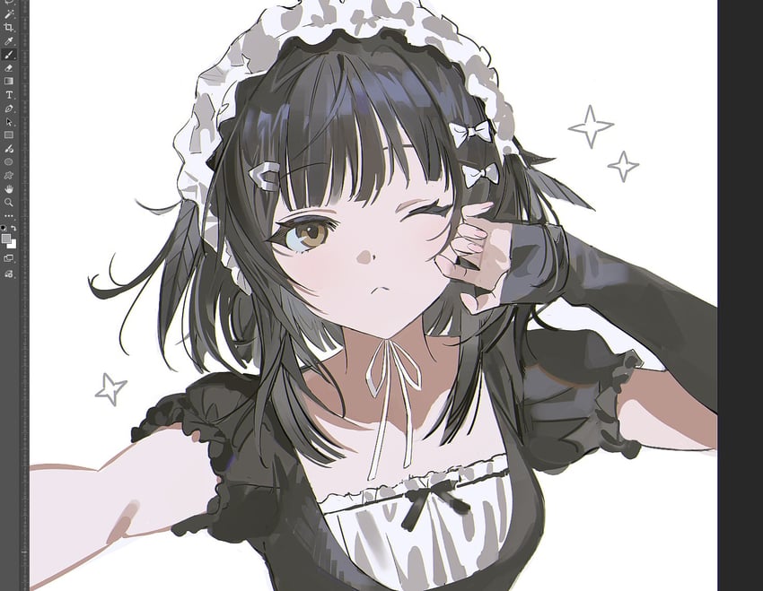 原创 1名女孩 黑发 闭嘴 发饰 看向观众