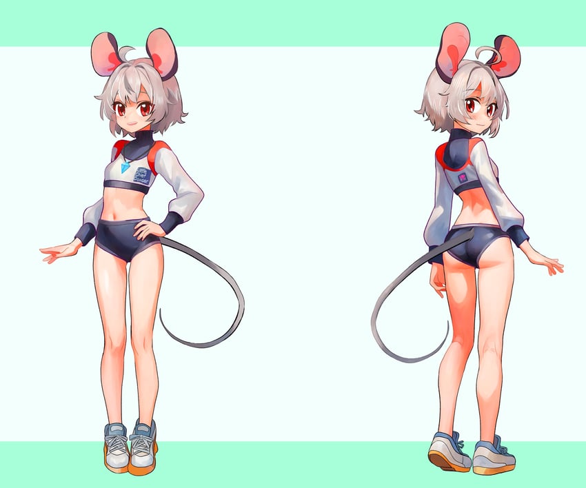 东方Project、纳兹琳 1名女孩 呆毛 兽耳 屁股 蓝色布鲁玛