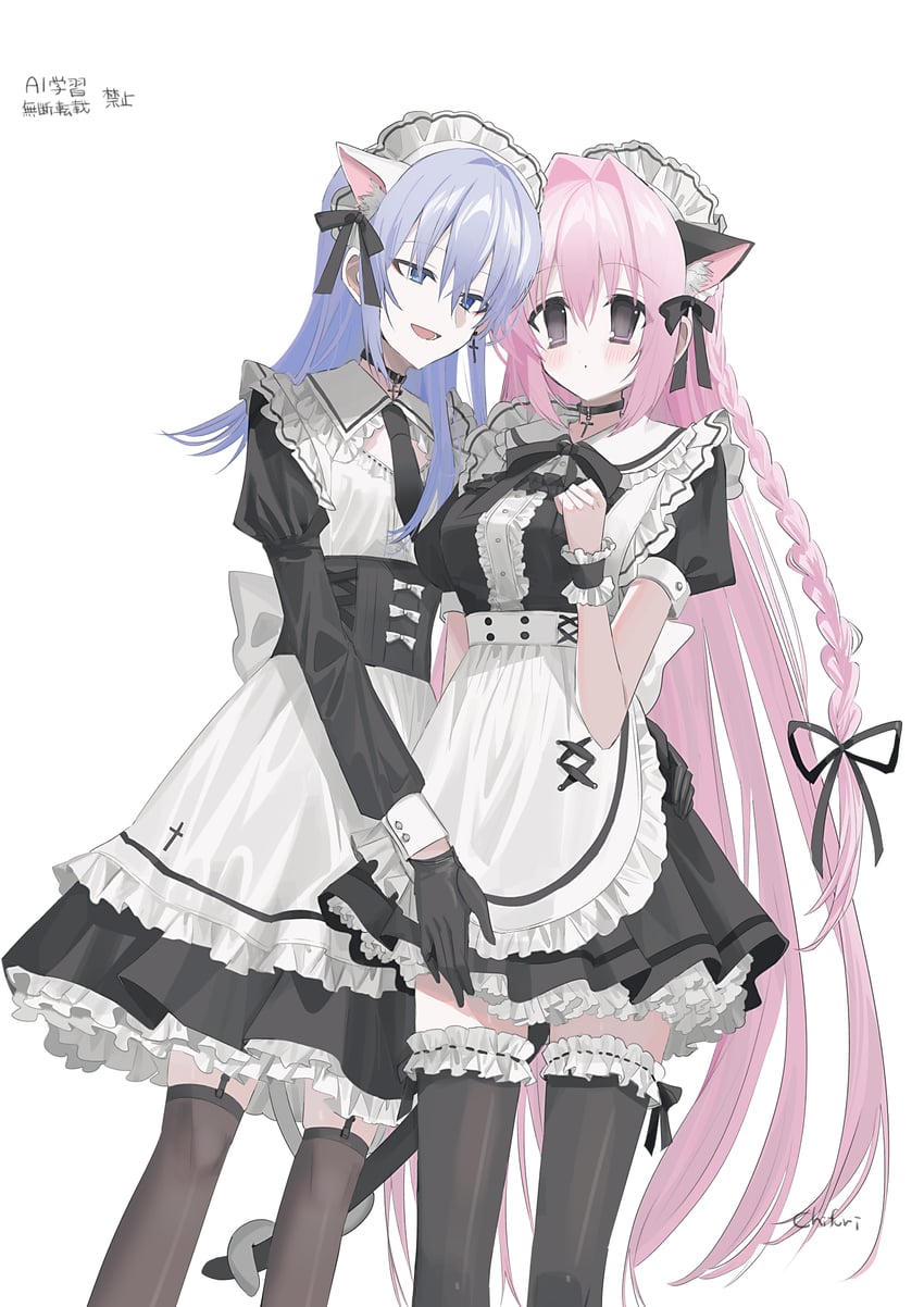 原创、恩德 (Chihuri)、尼娅 (千降) 2名女孩 :D 兽耳毛 围裙 黑色连衣裙