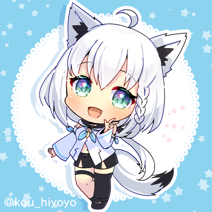 Hololive、白上吹雪、白上吹雪 (第一套服装) 1名女孩 呆毛 兽耳毛 兽耳 黑鞋