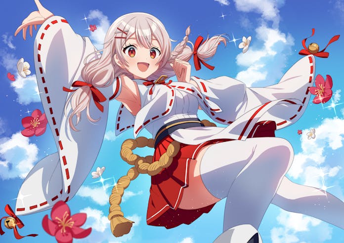 个人势虚拟主播、alulu lia (vtuber) 1名女孩 铃铛 蓝天 辫子 云