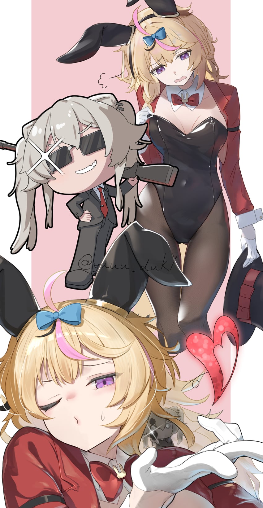 Hololive、尾丸波尔卡、狮白牡丹 2名女孩 整理衣服 整理紧身衣 瞄准 兽耳