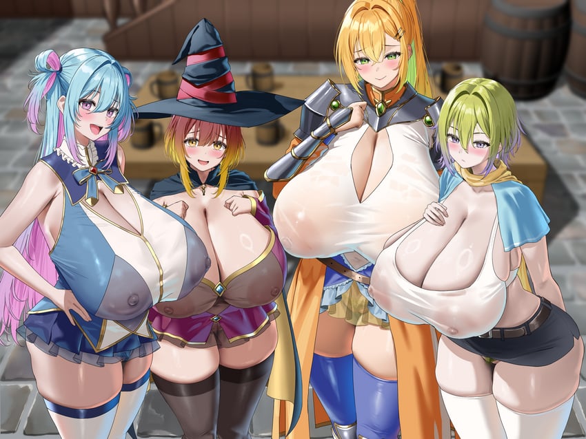 原创 4个女孩 :D 黑色过膝袜 金发 蓝发