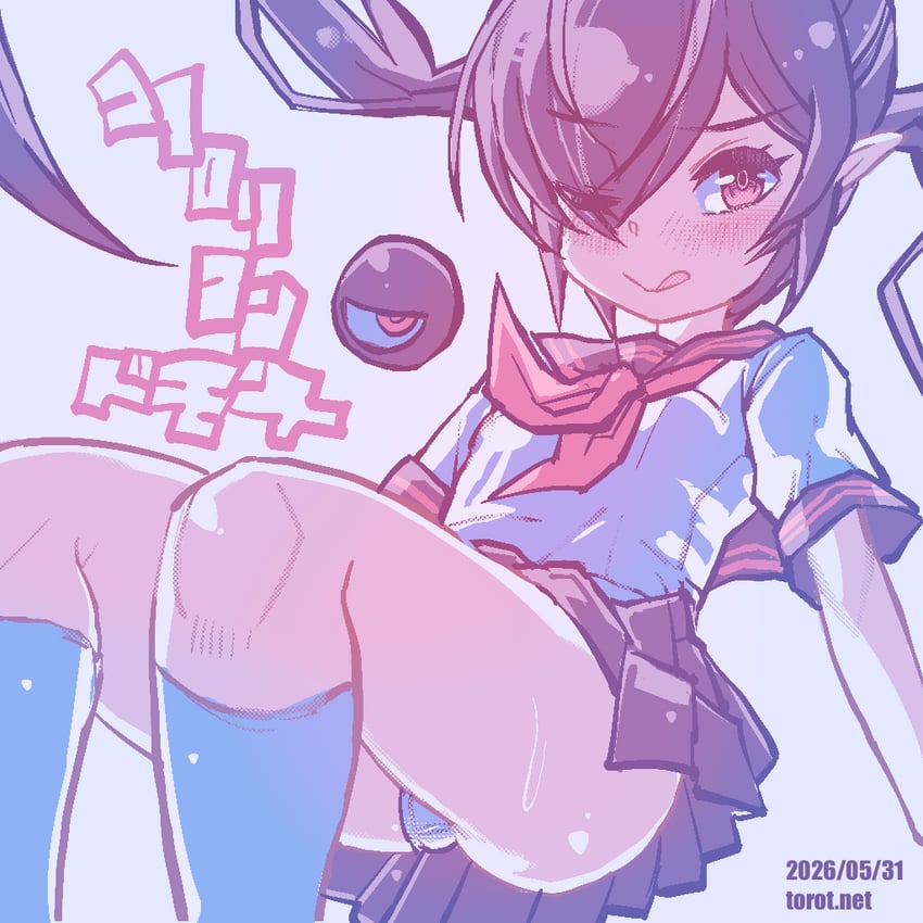 鬼太郎、原创、碧翠丝 (torotei画风) 1名女孩 :q ;q (表情) 黑发 黑色裙子