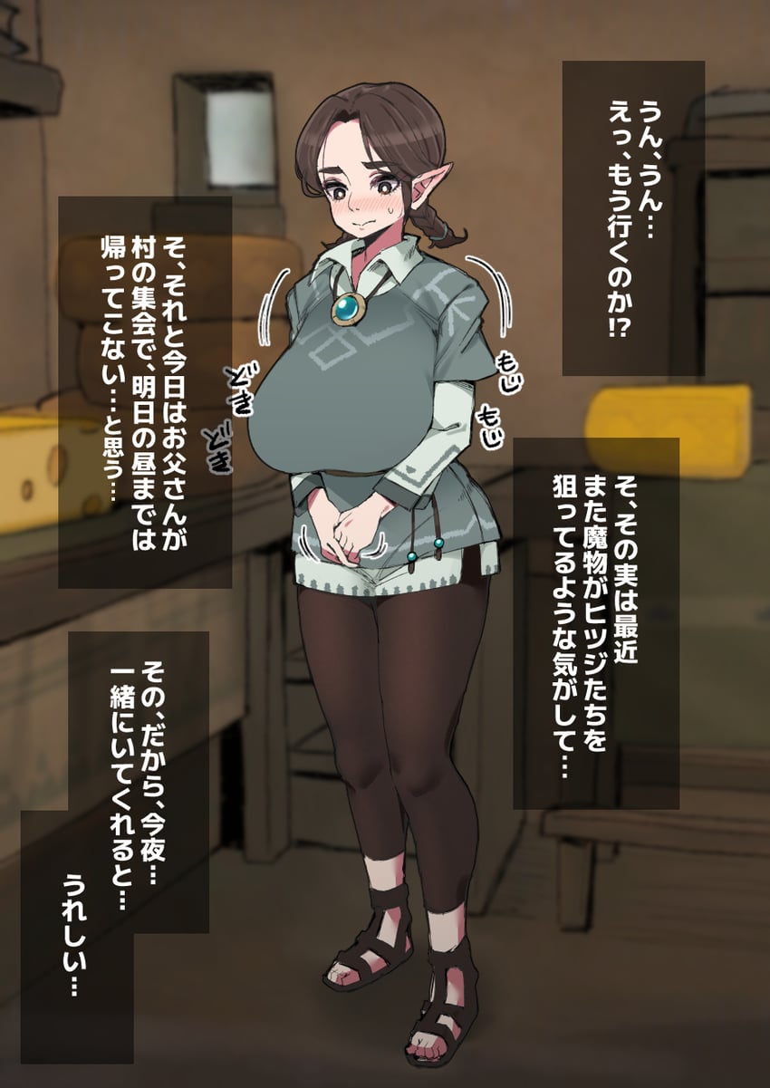塞尔达传说、塞尔达传说：王国之泪、koyin (zelda) 1名女孩 异形乳量 (大) 脸红 辫子 乳房