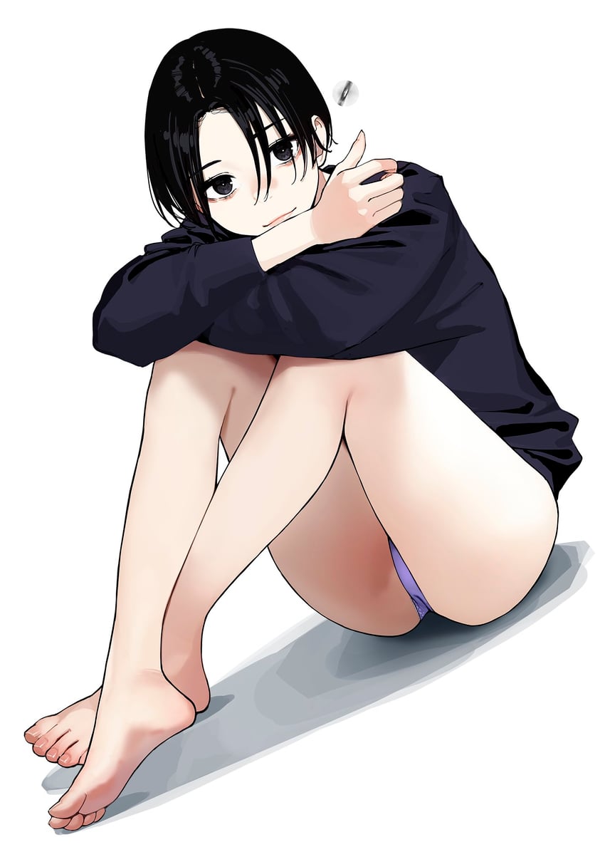 虽然现在才说但还是喜欢上了青梅竹马、松下亚夜美 1名女孩 裸腿 赤脚 黑发 黑色毛衣