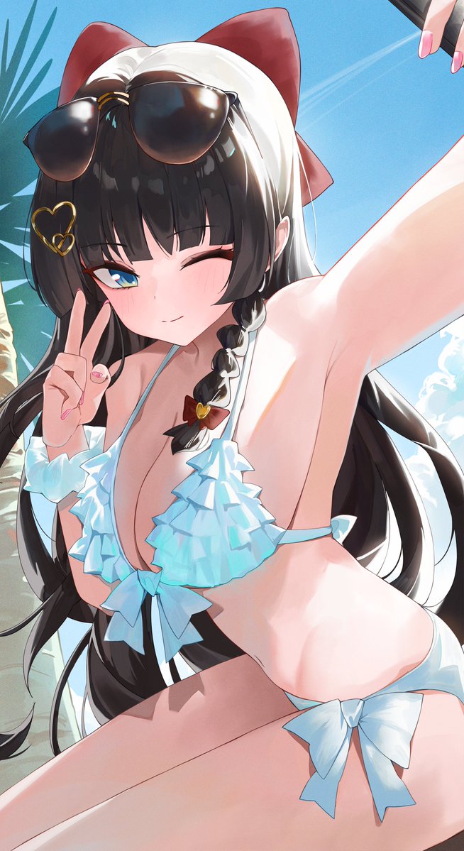 Stellive、白雪雏 1名女孩 腋下 比基尼 黑发 蓝眼