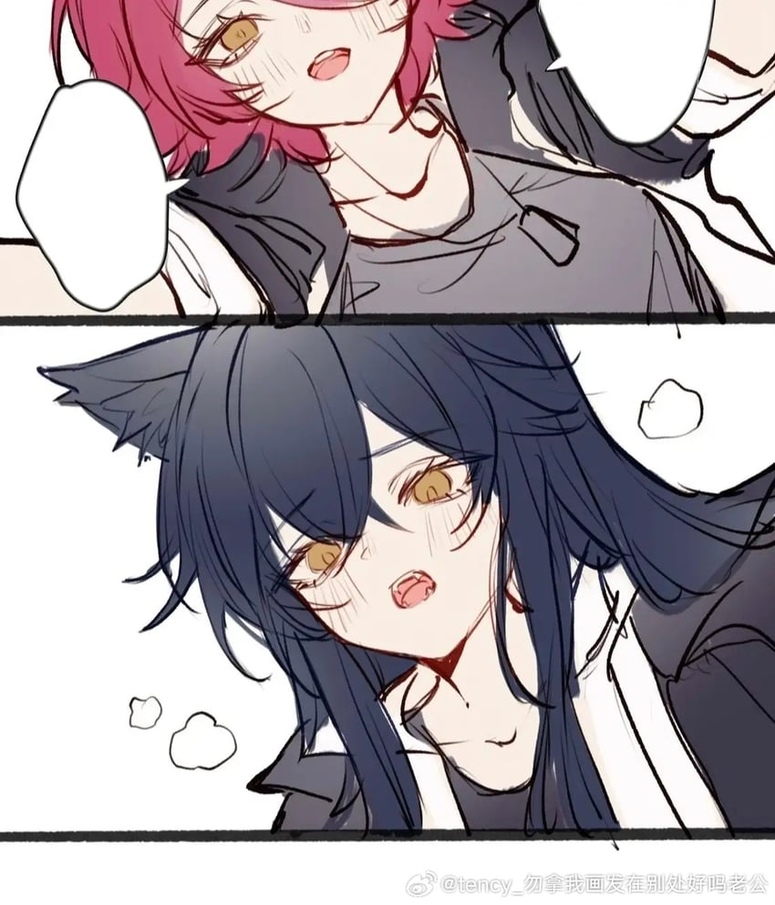 明日方舟、能天使 (明日方舟)、德克萨斯 (明日方舟) 2名女孩 天使翅膀 兽耳 黑发 尖牙