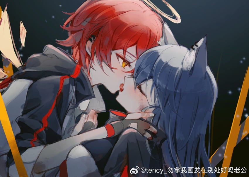 明日方舟、能天使 (明日方舟)、德克萨斯 (明日方舟) 2名女孩 天使翅膀 兽耳 黑色手套 黑发