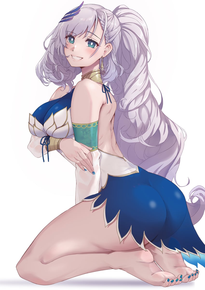 Hololive、Hololive Indonesia、帕福莉亚·雷音 1名女孩 屁股 赤脚 蓝眼 蓝色指甲