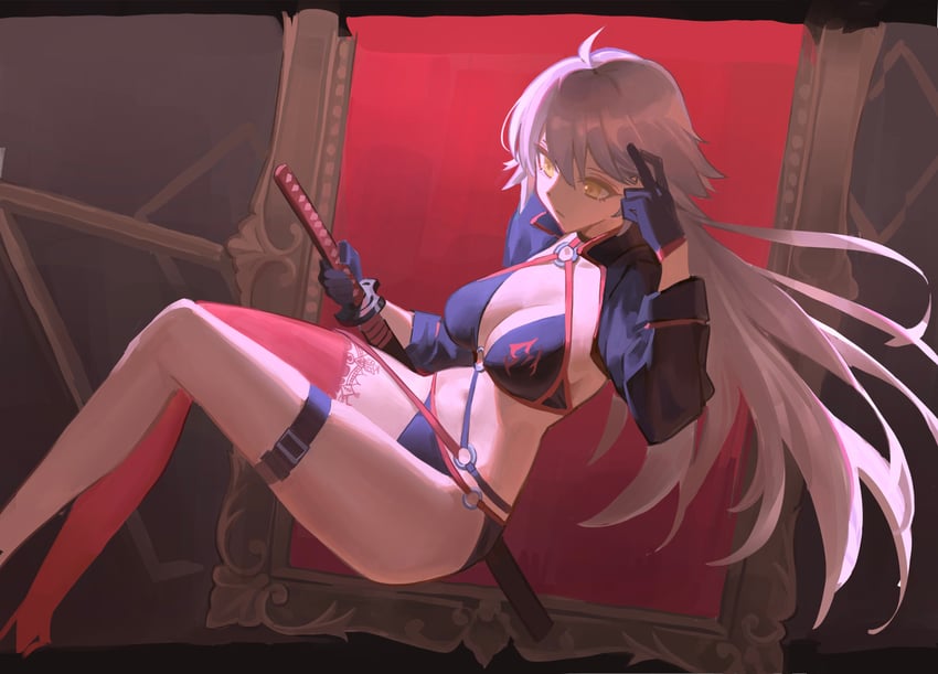 Fate/Grand Order、Fate系列、黑贞德 1名女孩 举手 腰带 比基尼 黑色比基尼
