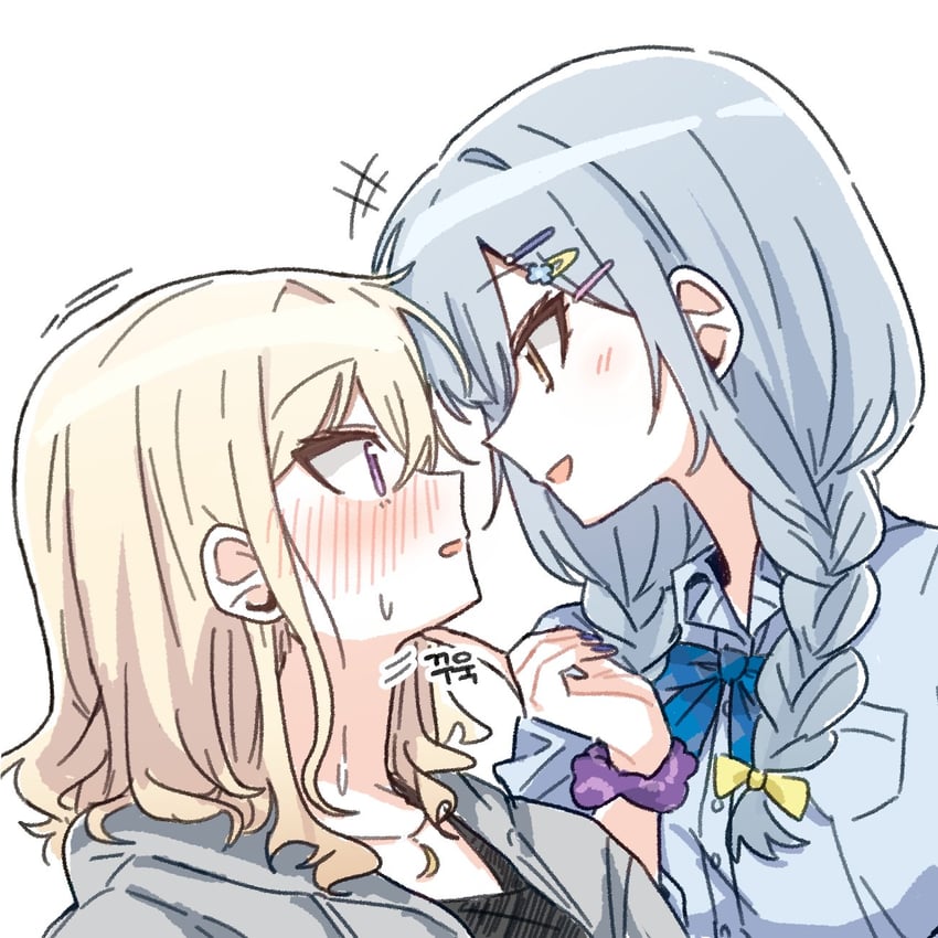 BanG Dream!、Bang Dream! It's MyGO!!!!!、三角初华 2名女孩 金发 蓝色蝴蝶结 蓝色领结 蓝发