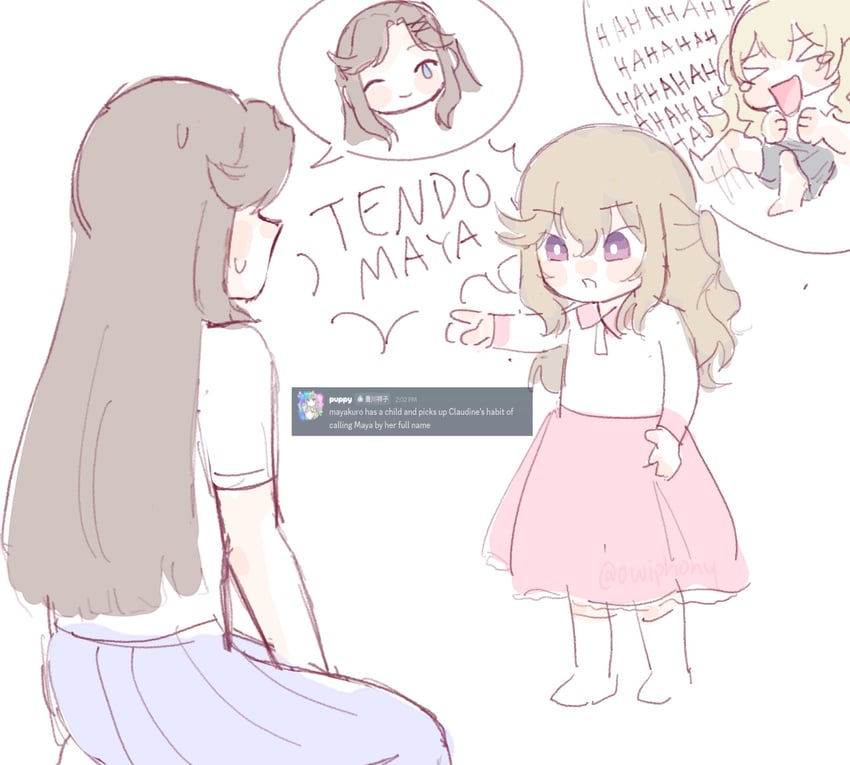 少女☆歌剧 Revue Starlight、西条克洛迪娜、天堂真矢 3人女子 闭眼挤眼 金发 蓝眼 蓝裙子