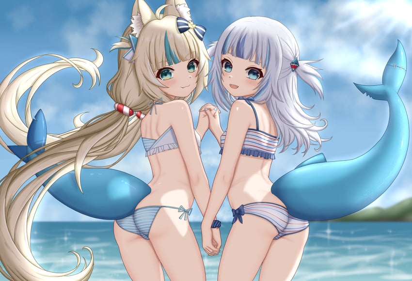 Hololive、Hololive英语、个人势虚拟主播 2名女孩 猫脸笑 呆毛 兽耳毛 兽耳