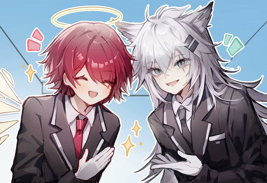 明日方舟、能天使 (明日方舟)、拉普兰德 (明日方舟) 2名女孩 :D 微笑 兽耳毛 兽耳