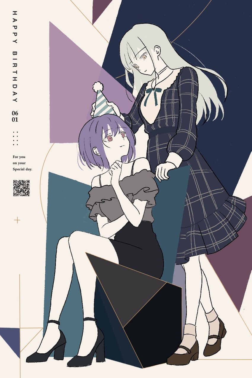 BanG Dream!、Bang Dream! It's MyGO!!!!!、若叶睦 2名女孩 黑鞋 黑色裙子 蓝色连衣裙 项圈