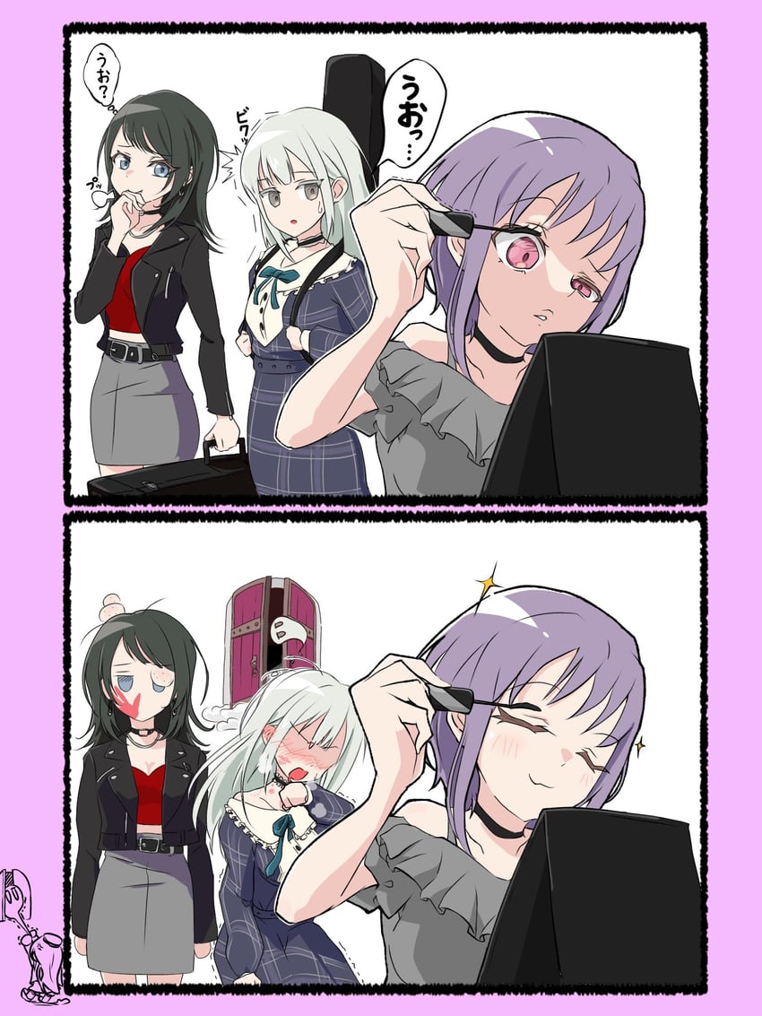 BanG Dream!、Bang Dream! It's MyGO!!!!!、若叶睦 (Bang Dream!) 3人女子 猫脸笑 涂睫毛膏 腰带 黑色皮带