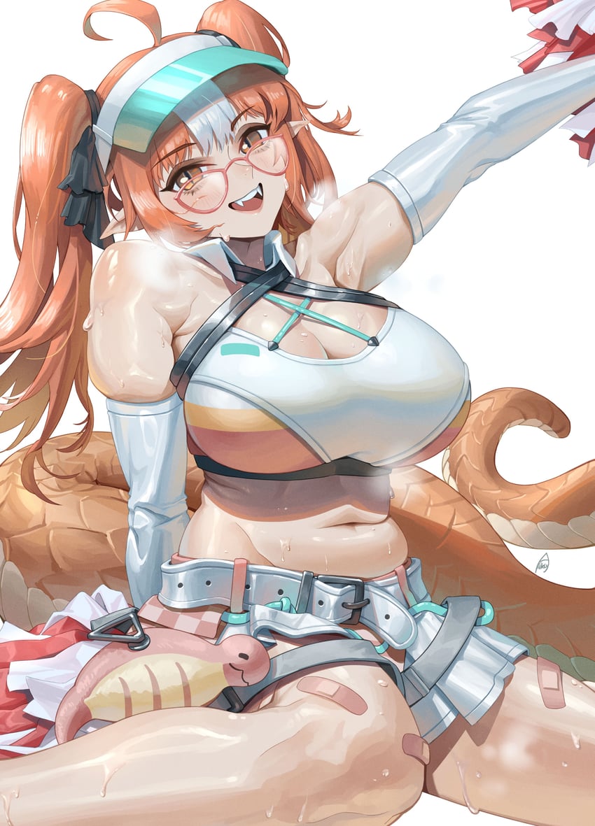 明日方舟、硅钼铅矿 (明日方舟)、铅黄 (跃动节拍) (明日方舟) 1名女孩 :D 呆毛 举手 创可贴