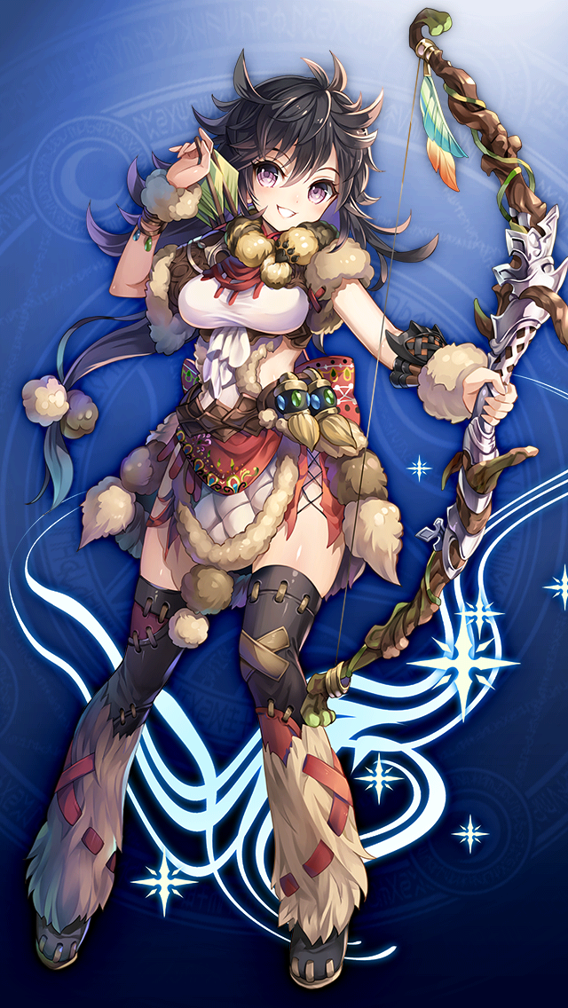 格林笔记、little robber girl tatiana (grimms notes)、little robber girl tatiana (original) (grimms notes) 1名女孩 黑发 黑色过膝袜 蓝色背景 弓（武器）