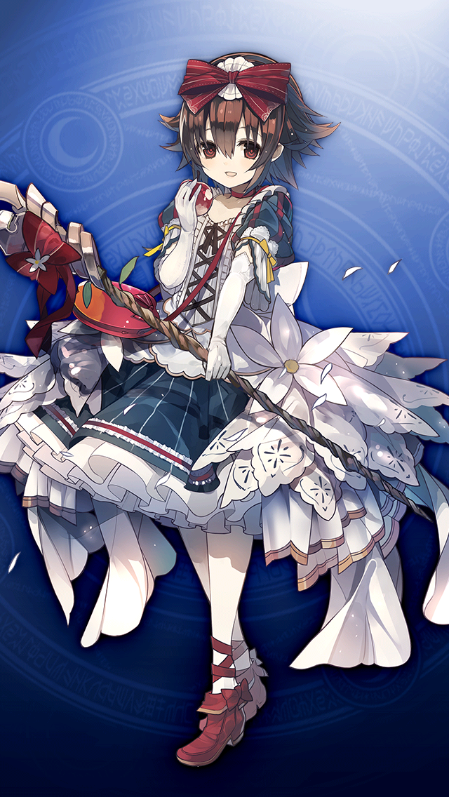 格林笔记、白雪公主 (格林笔记)、snow white (ojou) (grimms notes) 1名女孩 苹果 包 蓝色背景 蝴蝶结