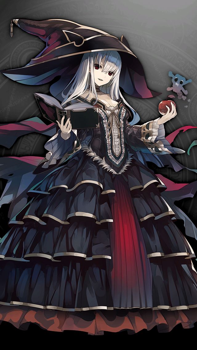 格林笔记、邪恶皇后 (格林笔记)、evil queen (majo) (grimms notes) 1名女孩 苹果 黑色连衣裙 书 乳房