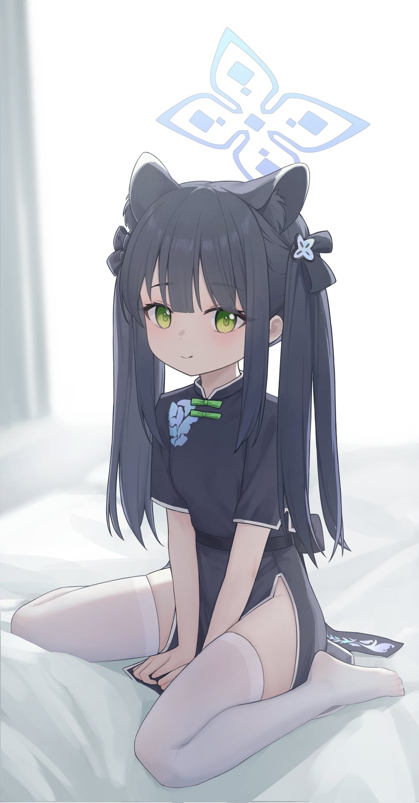 蔚蓝档案、瞬 (蔚蓝档案)、瞬 (幼女) (蔚蓝档案) 1名女孩 兽耳毛 兽耳 床 黑发