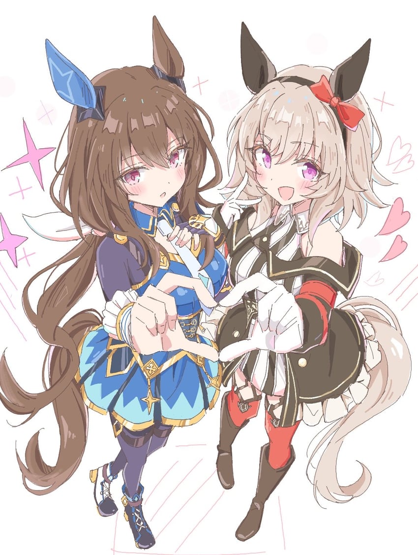 赛马娘、爱慕织姬 (星间夜曲) (赛马娘)、爱慕织姬 (赛马娘) 2名女孩 兽耳 不对称鞋履 露肩 黑色发带