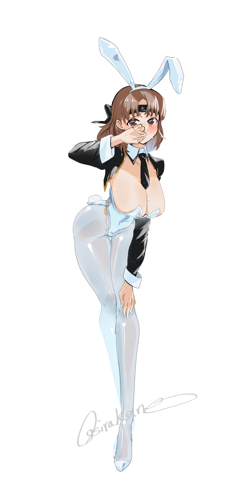 舰队Collection、千代田 (舰队收藏) 1名女孩 兽耳 黑色夹克 乳房 棕眼睛